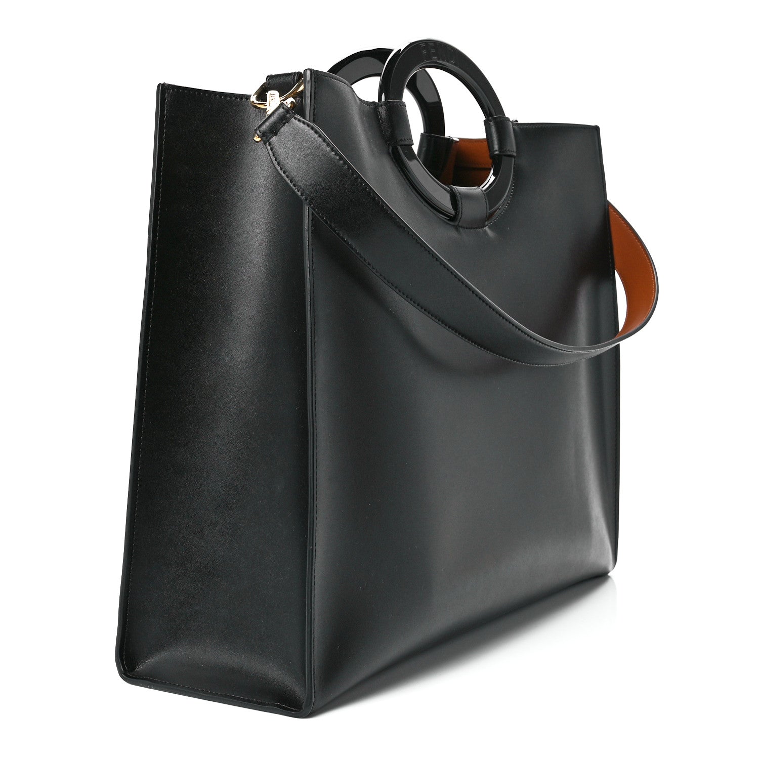 Fendi Vitello Liberty Plexiglass Stamp Patch Perforated Medium Runaway Shopper Tote Black 3 of 11