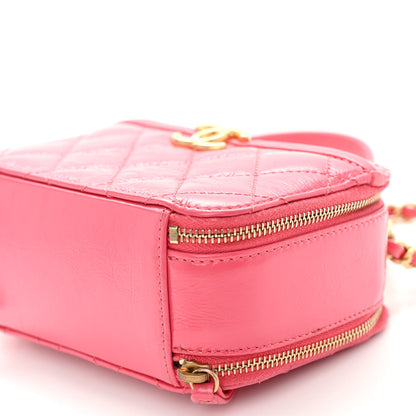 Chanel Glazed Aged Calfskin Quilted Small Top Handle Vanity Case Dark Pink 11 of 11