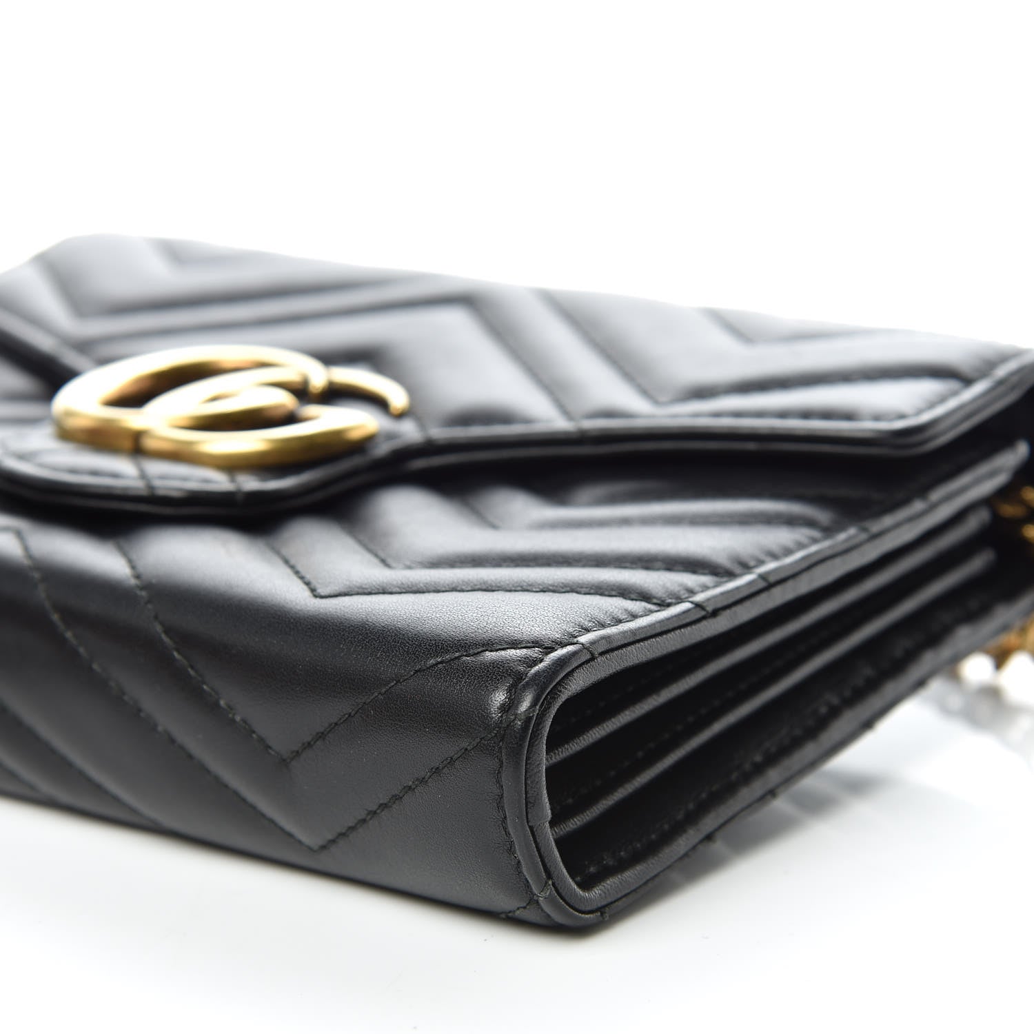 Gucci Calfskin Matelasse GG Marmont Chain Wallet Black 6 of 13