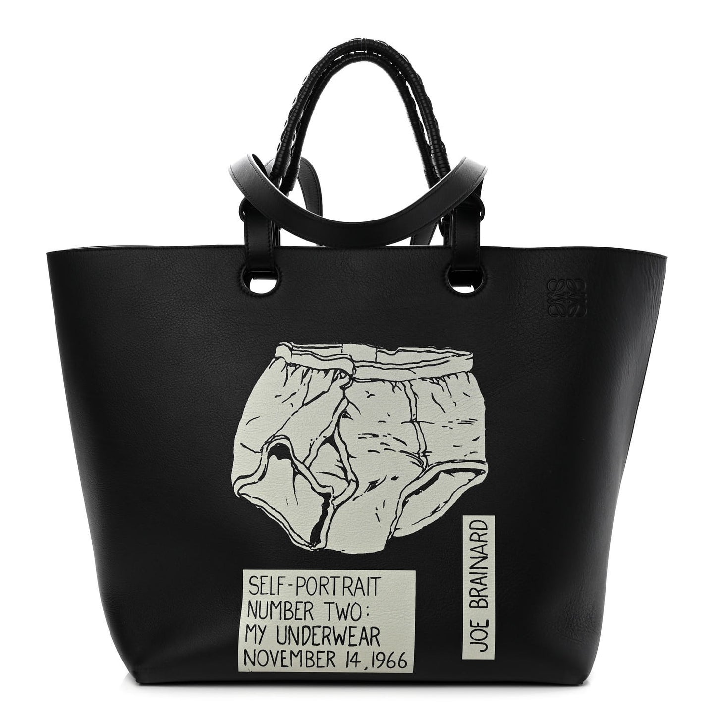 X JOE BRAINARD Calfskin Underwear Print Large Double Handle Tote Black