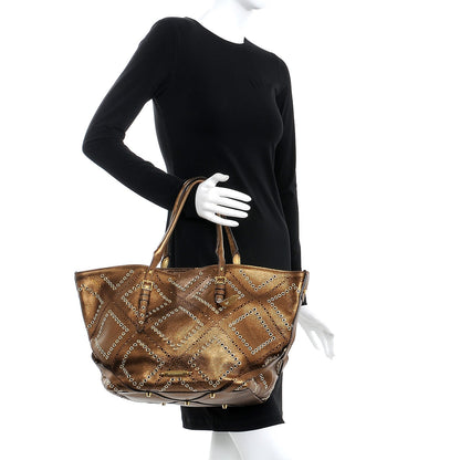 Burberry Metallic Calfskin Perforated Grommet Medium Salisbury Tote Bronze 2 of 11