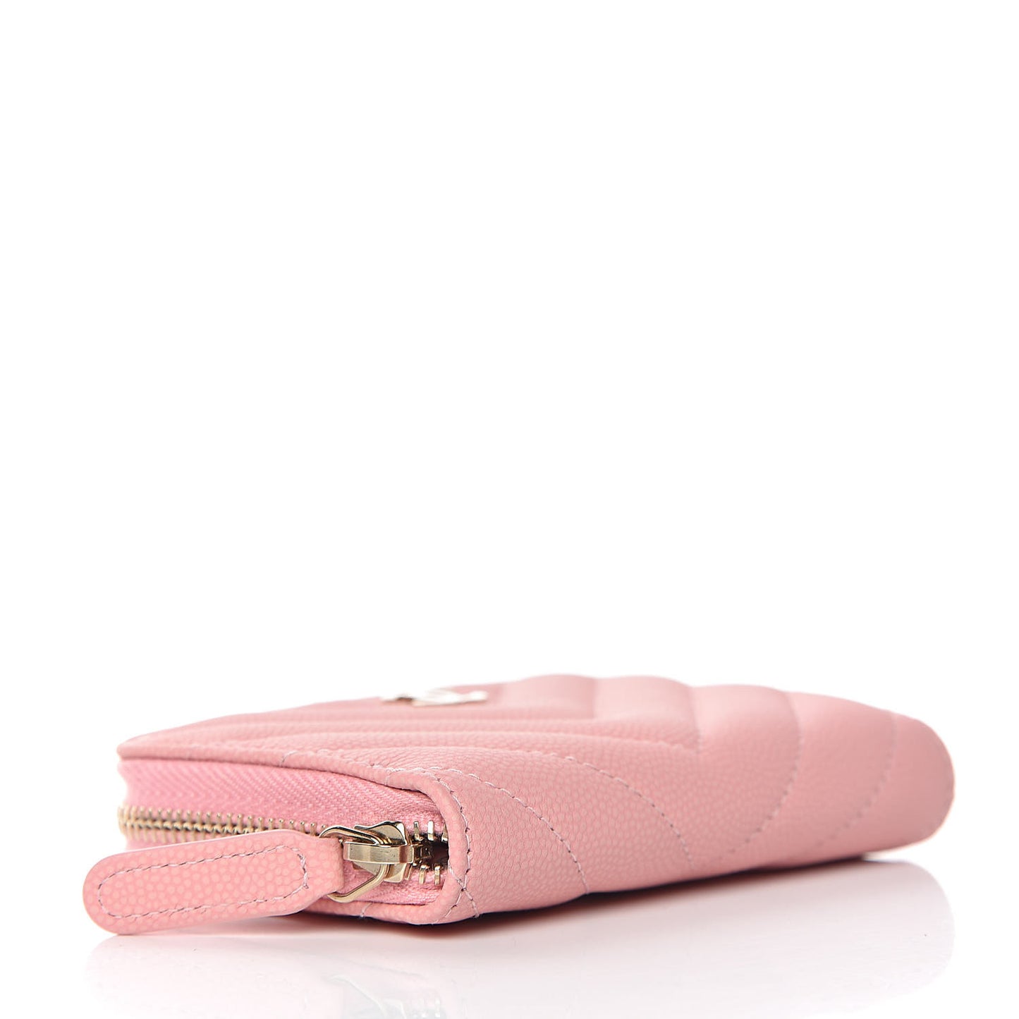 Iridescent Caviar Chevron Quilted Zip Coin Purse Pink