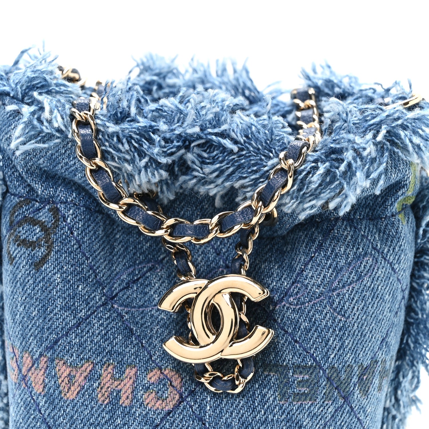 Chanel Denim Quilted Mood Mini Bucket With Chain Blue Multicolor 7 of 9