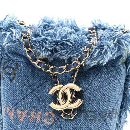 Chanel Denim Quilted Mood Mini Bucket With Chain Blue Multicolor 7 of 9