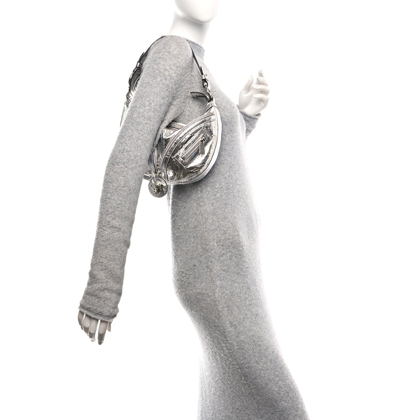 Metallic Calfskin Small Repeat Zip Hobo Silver
