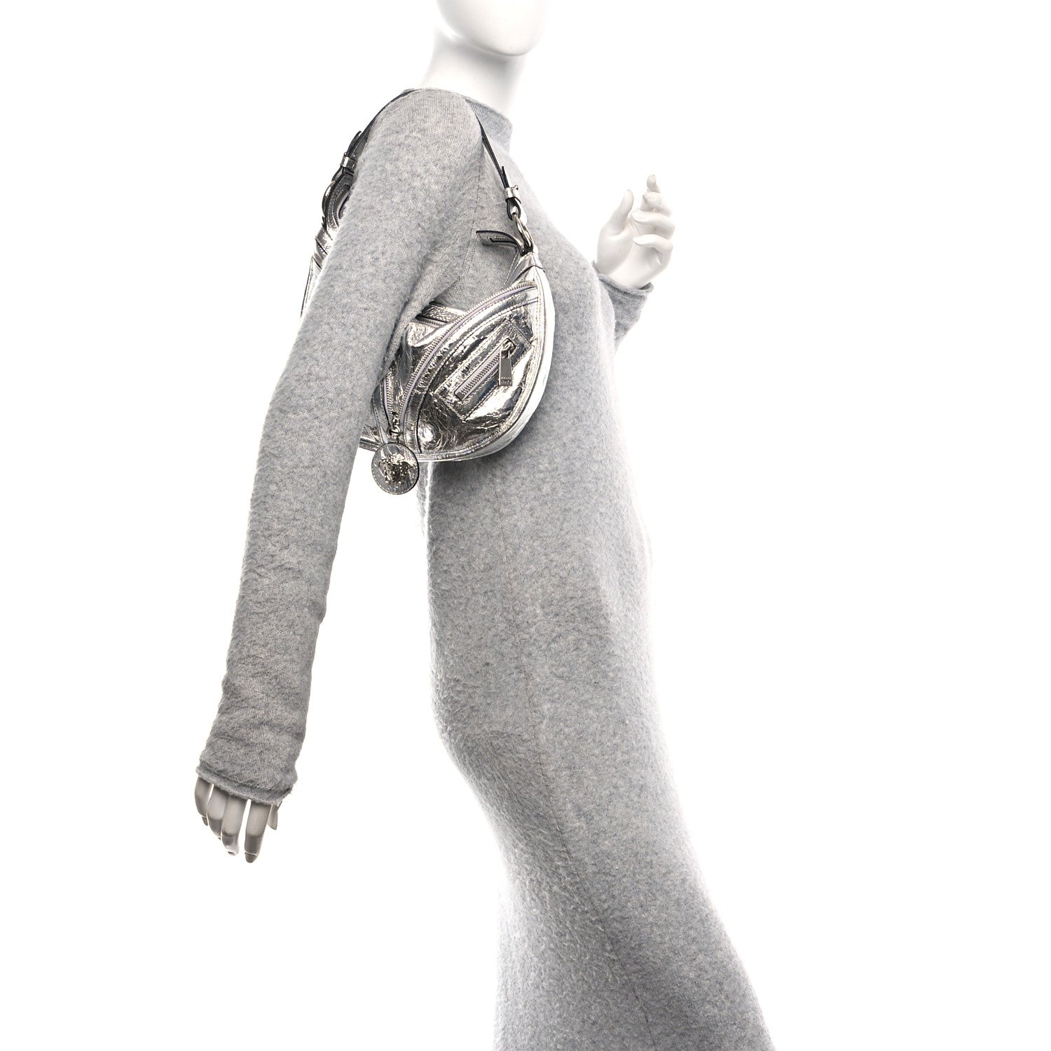 Versace Metallic Calfskin Small Repeat Zip Hobo Silver 2 of 9