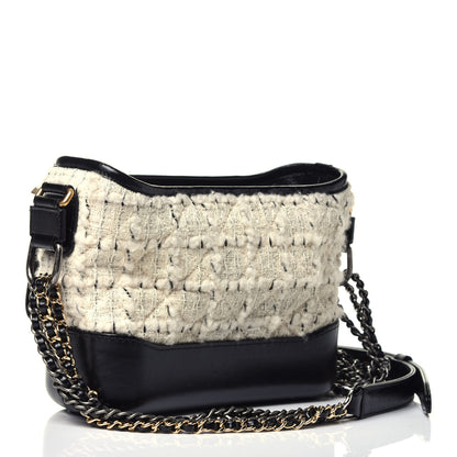Chanel Tweed Calfskin Quilted Small Gabrielle Hobo Ivory Black 3 of 9