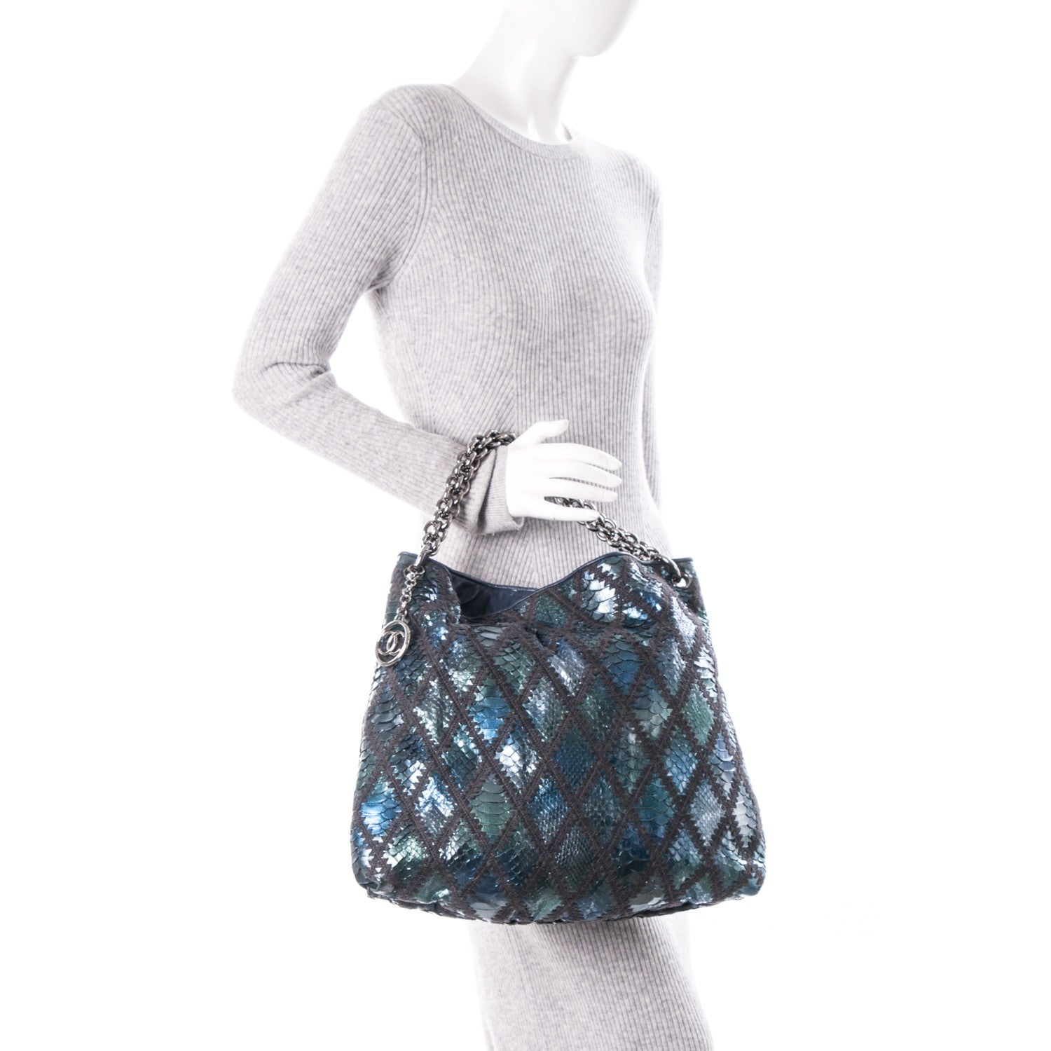 Chanel Python Crochet Soft and Chain Hobo Blue 2 of 7