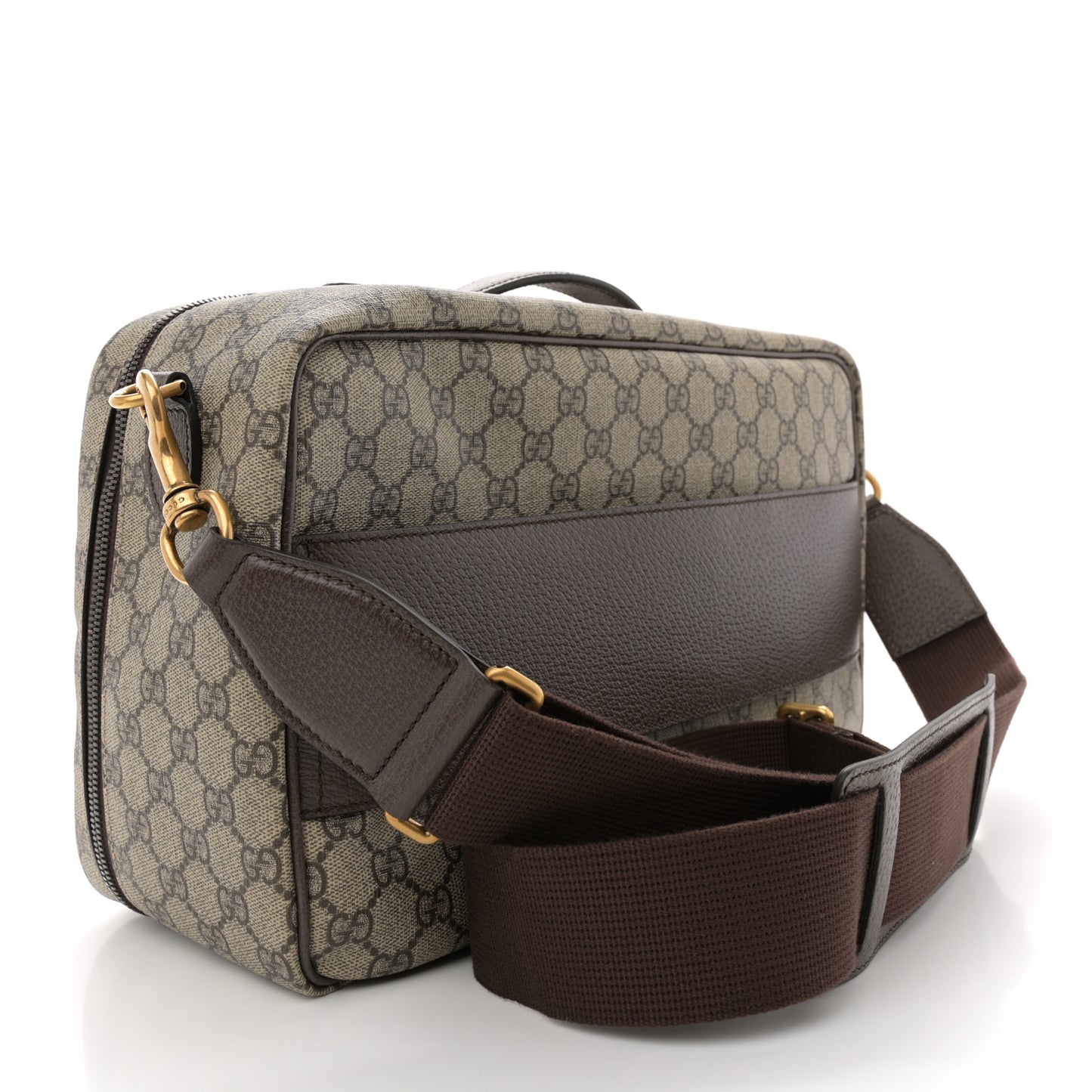 GG Supreme Monogram Textured Dollar Web Savoy Travel Shoe Bag Beige Ebony New Acero