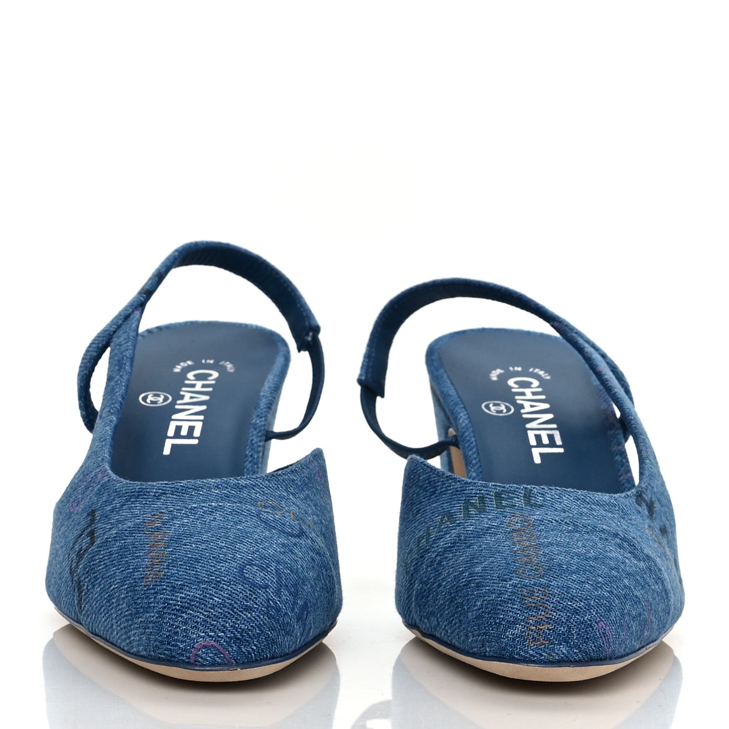 Chanel Denim Cap Toe Denim Mood Slingback Flats 38 Blue Multicolor 2 of 8