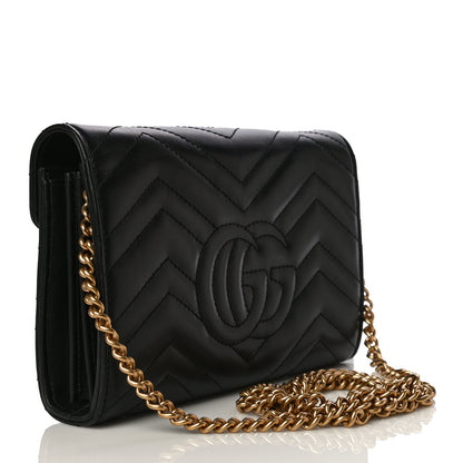 Gucci Calfskin Matelasse GG Marmont Chain Wallet Black 3 of 13
