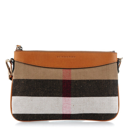 Burberry Mega Check Peyton Crossbody Clutch Bag Saddle Brown 1 of 7