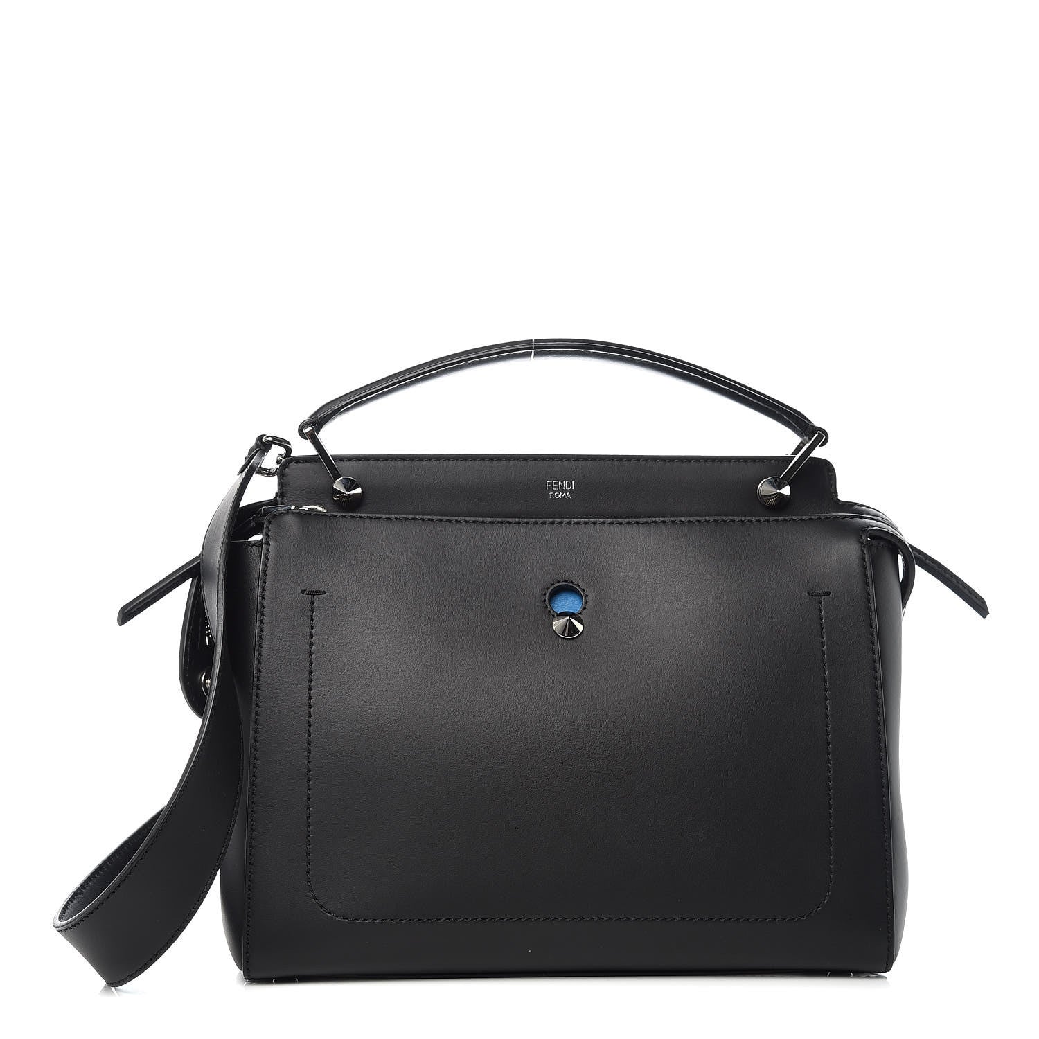 Fendi Vitello Baltico Dolce DotCom Satchel Black Blue Royal 1 of 11