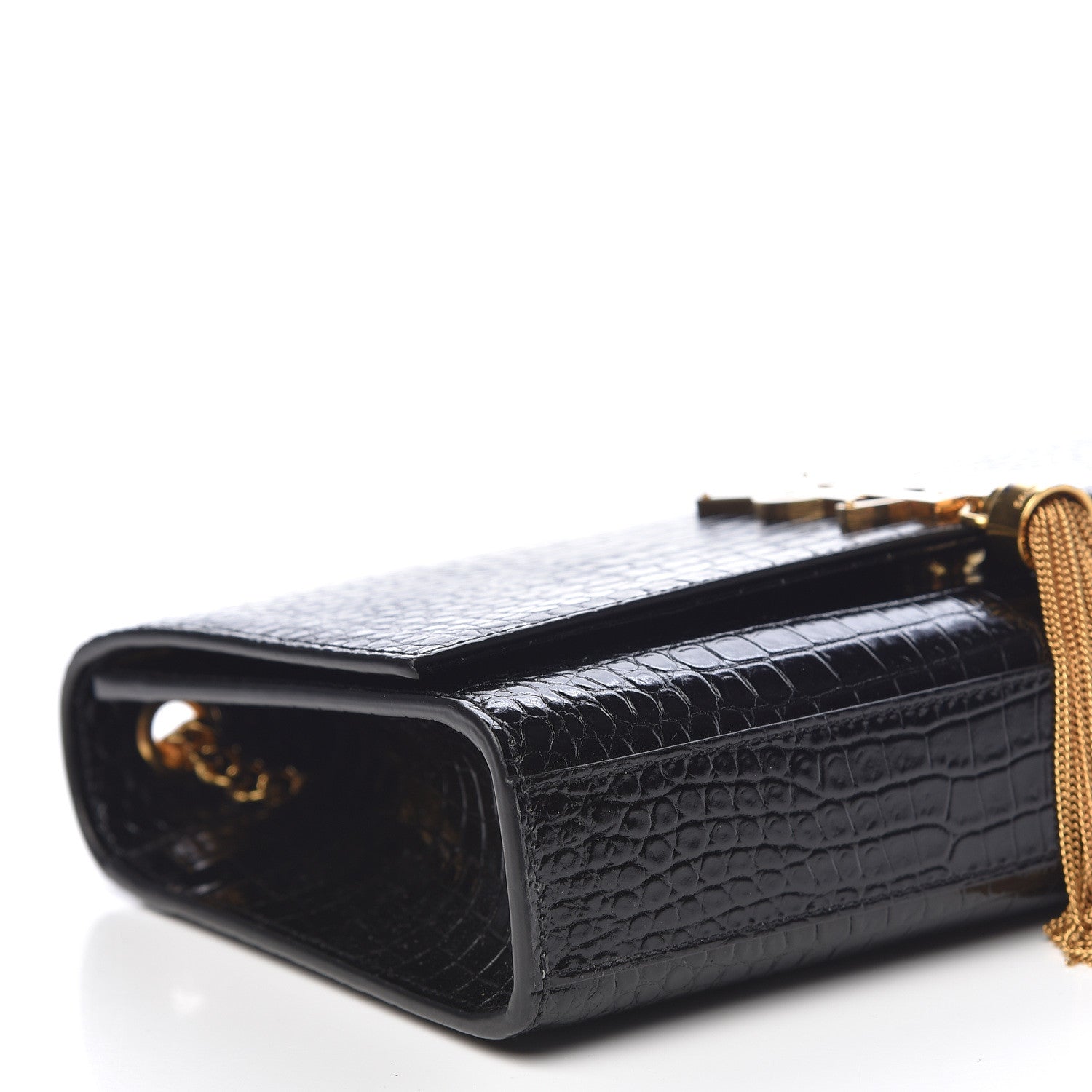 Saint Laurent Calfskin Crocodile Embossed Medium Classic Monogram Kate Tassel Satchel Black 5 of 11