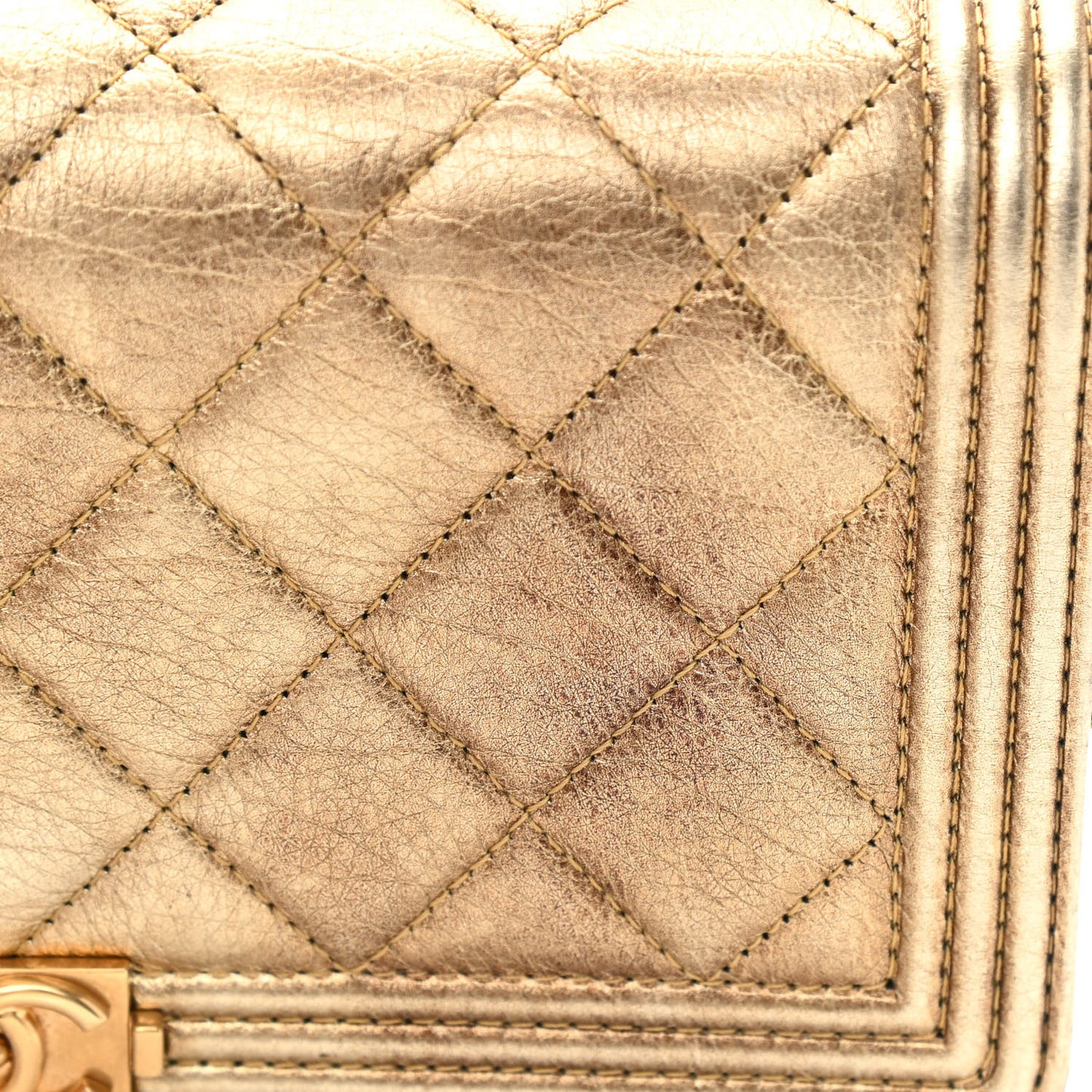 Distressed Calfskin Quilted Boy Wallet On Chain WOC Gold