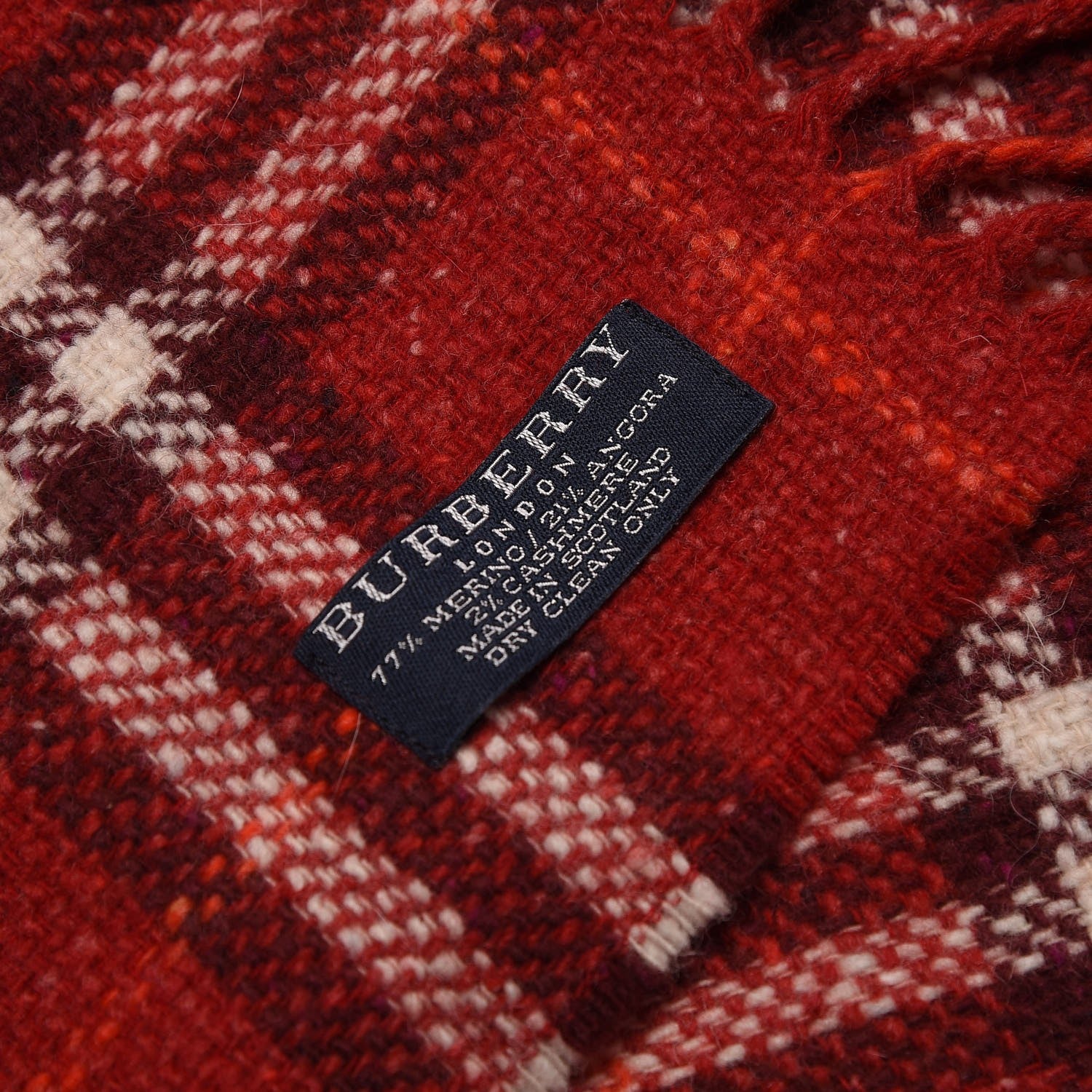 Burberry Merino Wool Check Happy Fringe Scarf Red 4 of 4