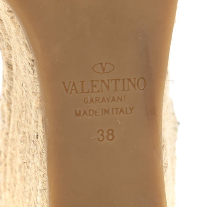 Valentino Garavani Grained Calfskin Rockstud Ankle Wrap Espadrille 15/85mm Wedges 38 Light Ivory 6 of 9