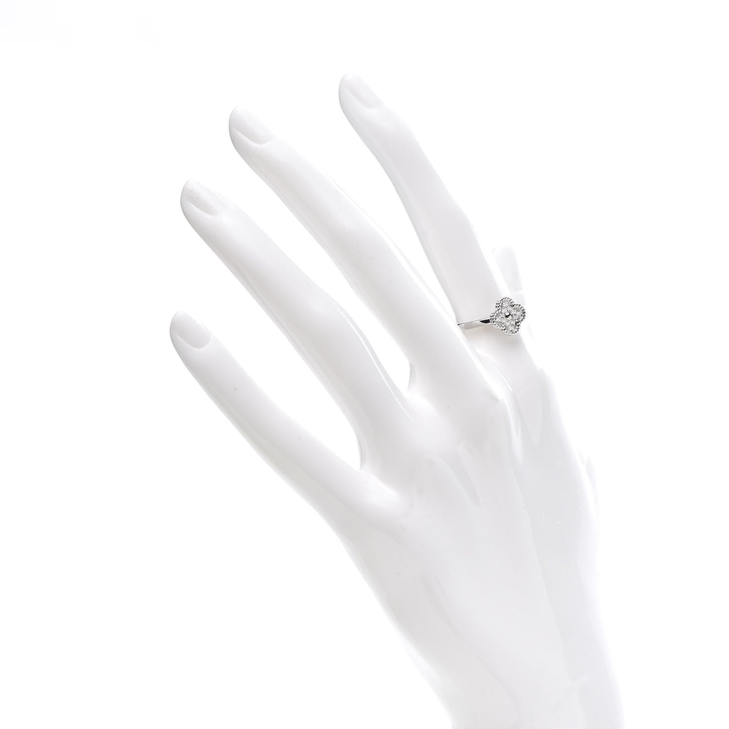 Van Cleef & Arpels 18K White Gold Diamond Sweet Alhambra Ring 50 5.25 2 of 6