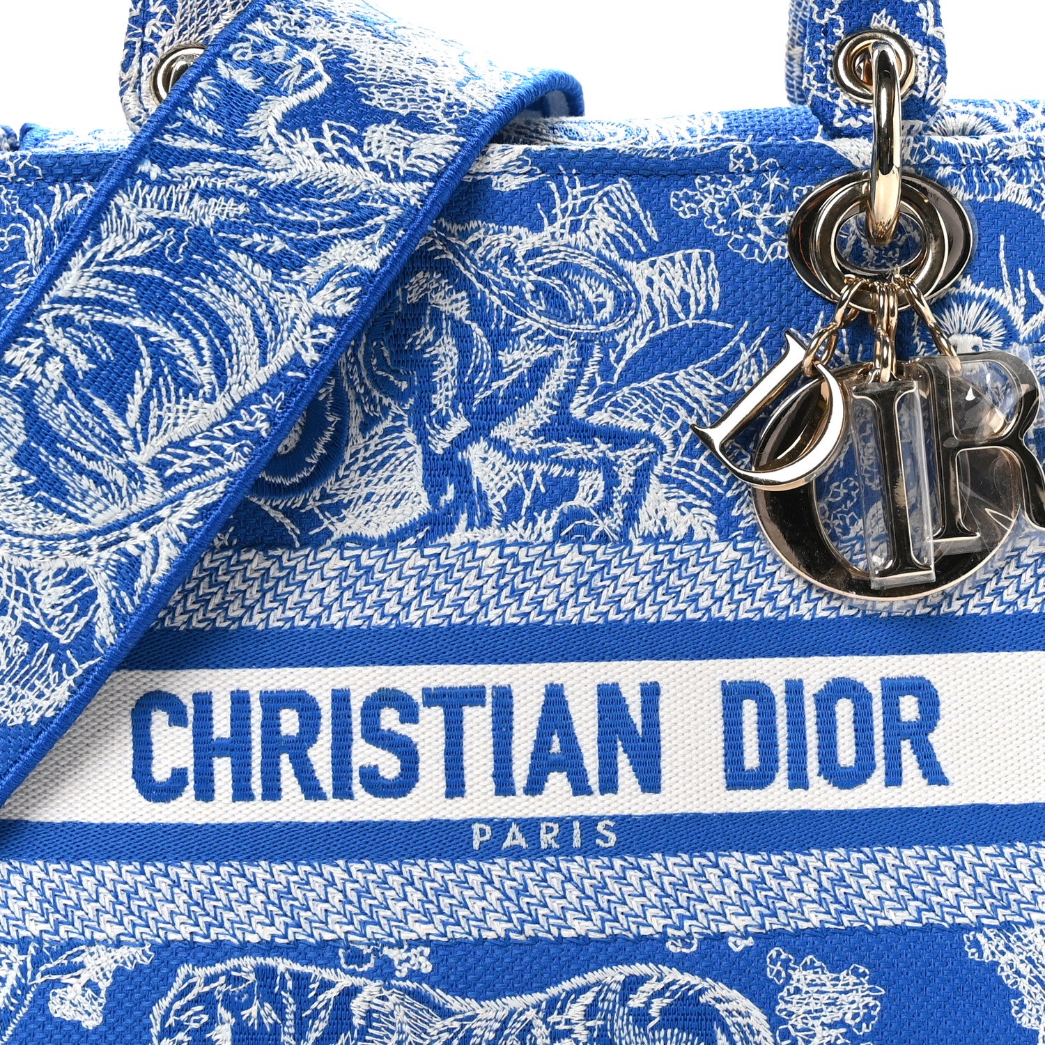 Christian Dior Canvas Toile De Jouy Reverse Embroidered Medium Lady D-Lite Fluorescent Blue 7 of 10