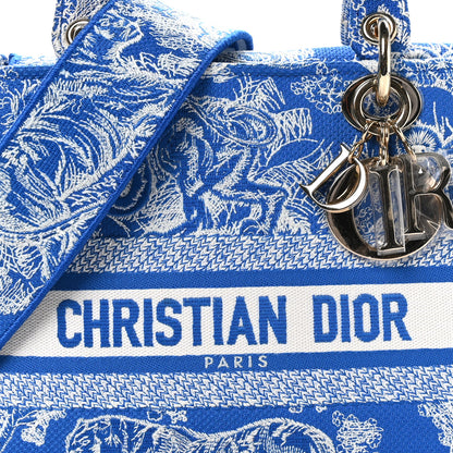 Christian Dior Canvas Toile De Jouy Reverse Embroidered Medium Lady D-Lite Fluorescent Blue 7 of 10