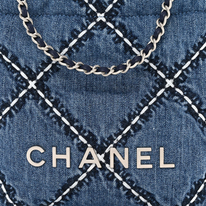 Chanel Denim Stitched Quilted Mini Chanel 22 Blue 8 of 10