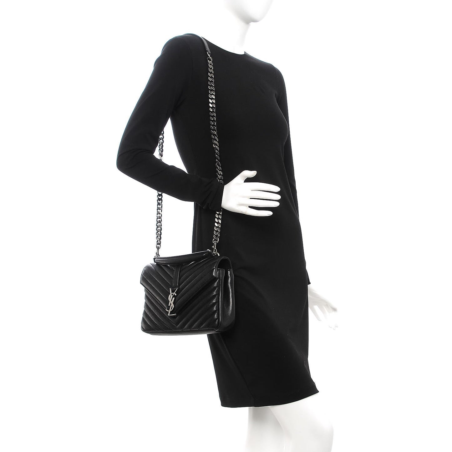 Sheepskin Matelasse Chevron Monogram Medium College Bag Black