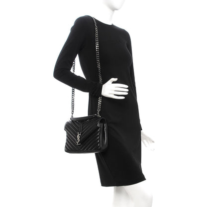 Saint Laurent Sheepskin Matelasse Chevron Monogram Medium College Bag Black 2 of 10