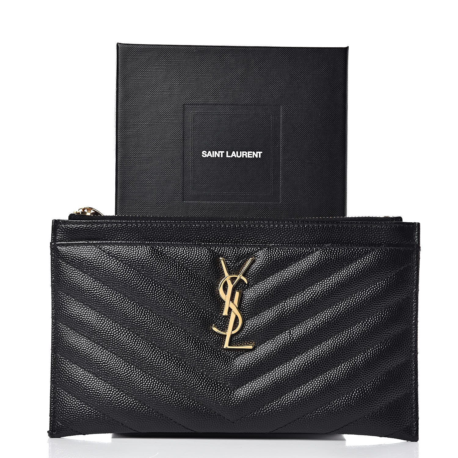 Saint Laurent Grain De Poudre Chevron Monogram Bill Pouch Black 8 of 8
