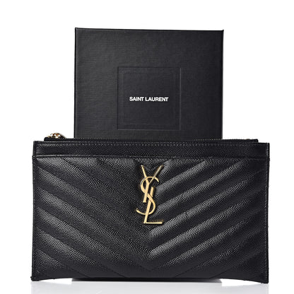 Saint Laurent Grain De Poudre Chevron Monogram Bill Pouch Black 8 of 8