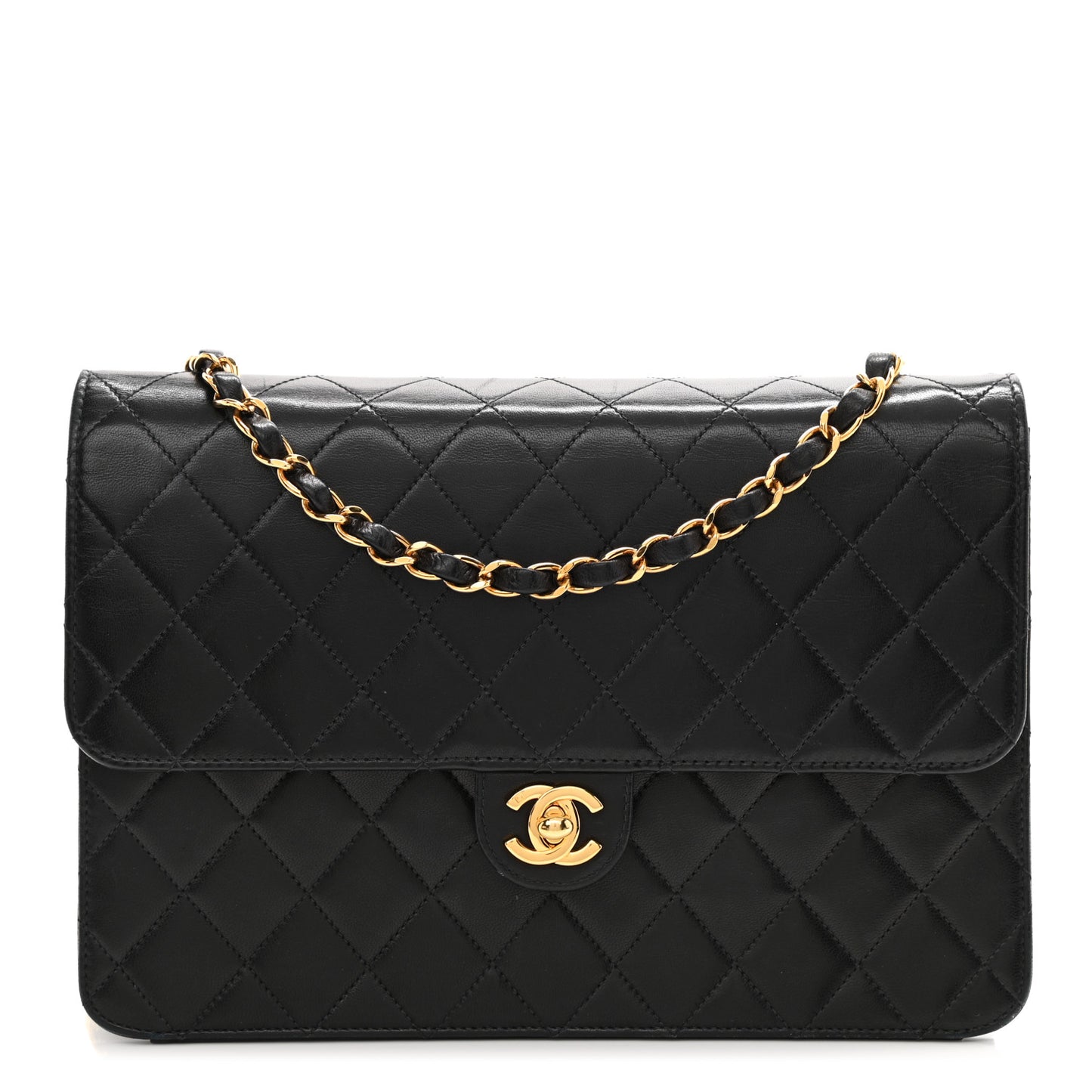 Lambskin Quilted Medium Single Flap Black