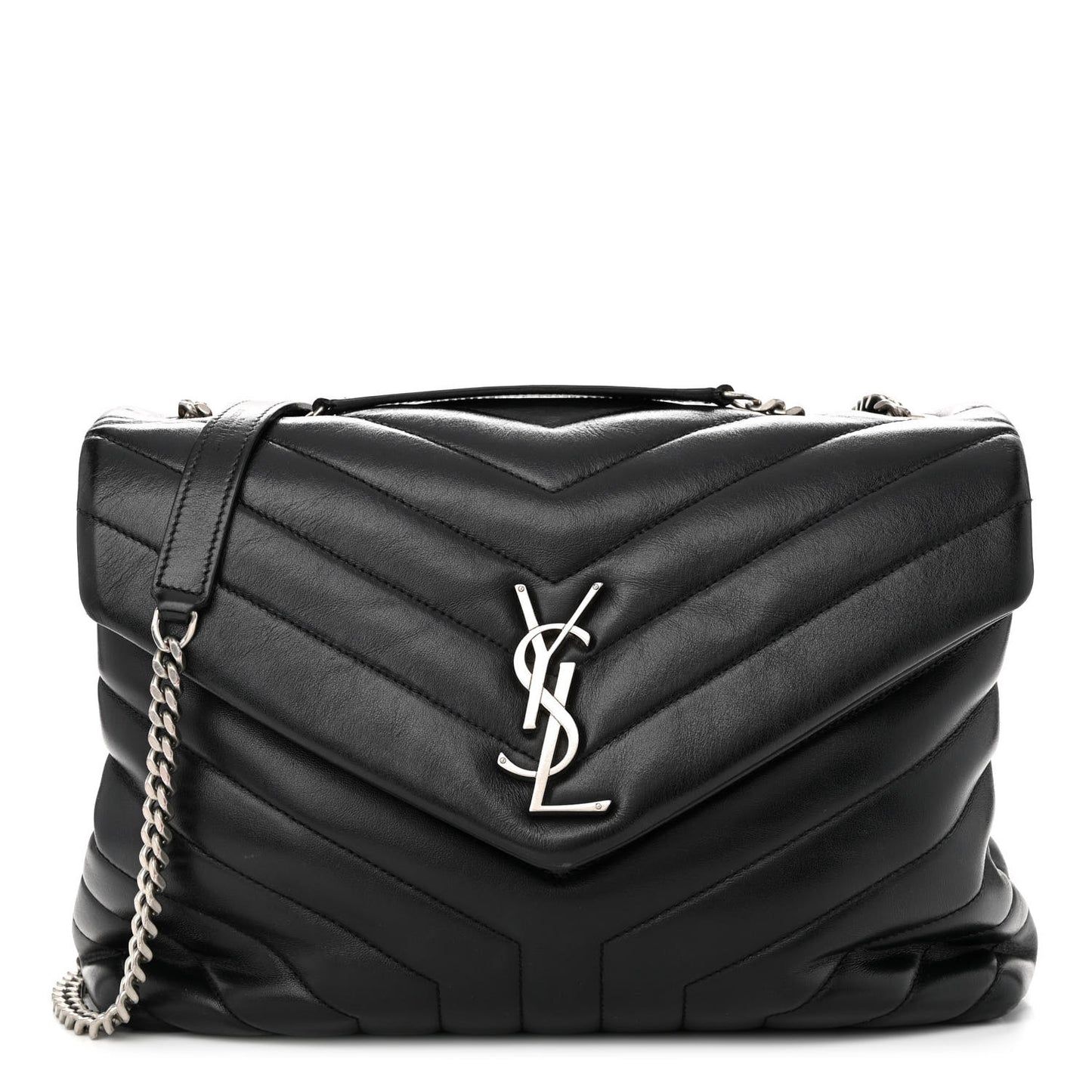 Calfskin Y Quilted Monogram Medium Loulou Chain Satchel Black