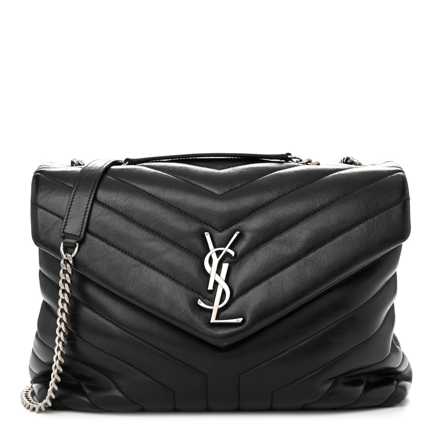 Saint Laurent Calfskin Y Quilted Monogram Medium Loulou Chain Satchel Black 1 of 22