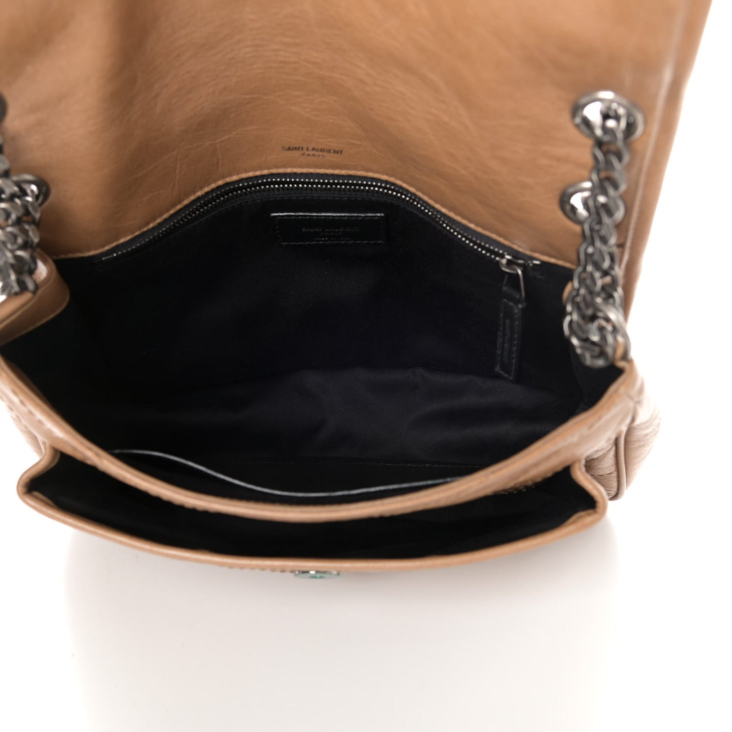 Crinkled Calfskin Matelasse Monogram Medium Niki Chain Satchel Natural Tan