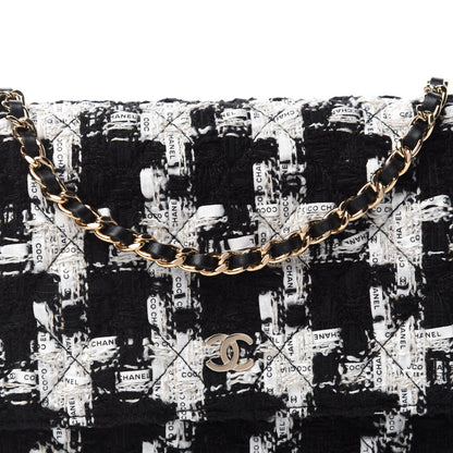 Chanel Tweed Quilted Wallet On Chain WOC Black Ecru White 11 of 12