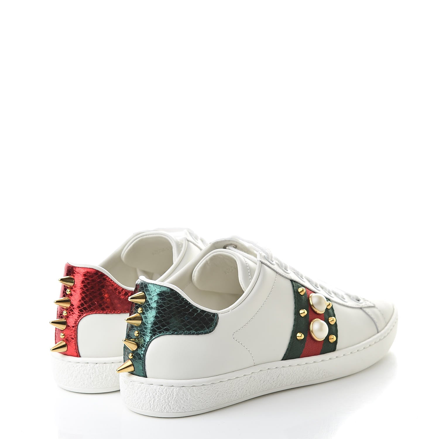 Gucci Calfskin Web Pearl Studded Womens Ace Sneakers 34 White 4 of 10