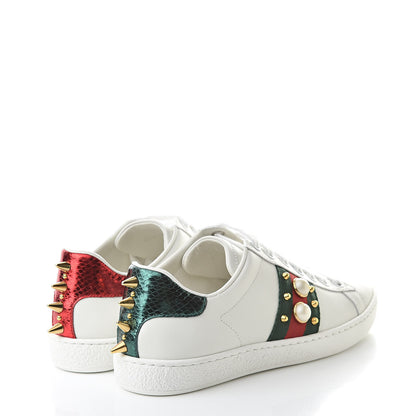 Gucci Calfskin Web Pearl Studded Womens Ace Sneakers 34 White 4 of 10
