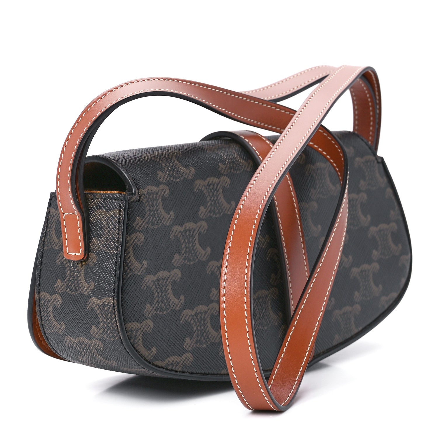 Celine Triomphe Canvas Calfskin Tabou Clutch on Strap Tan 3 of 11