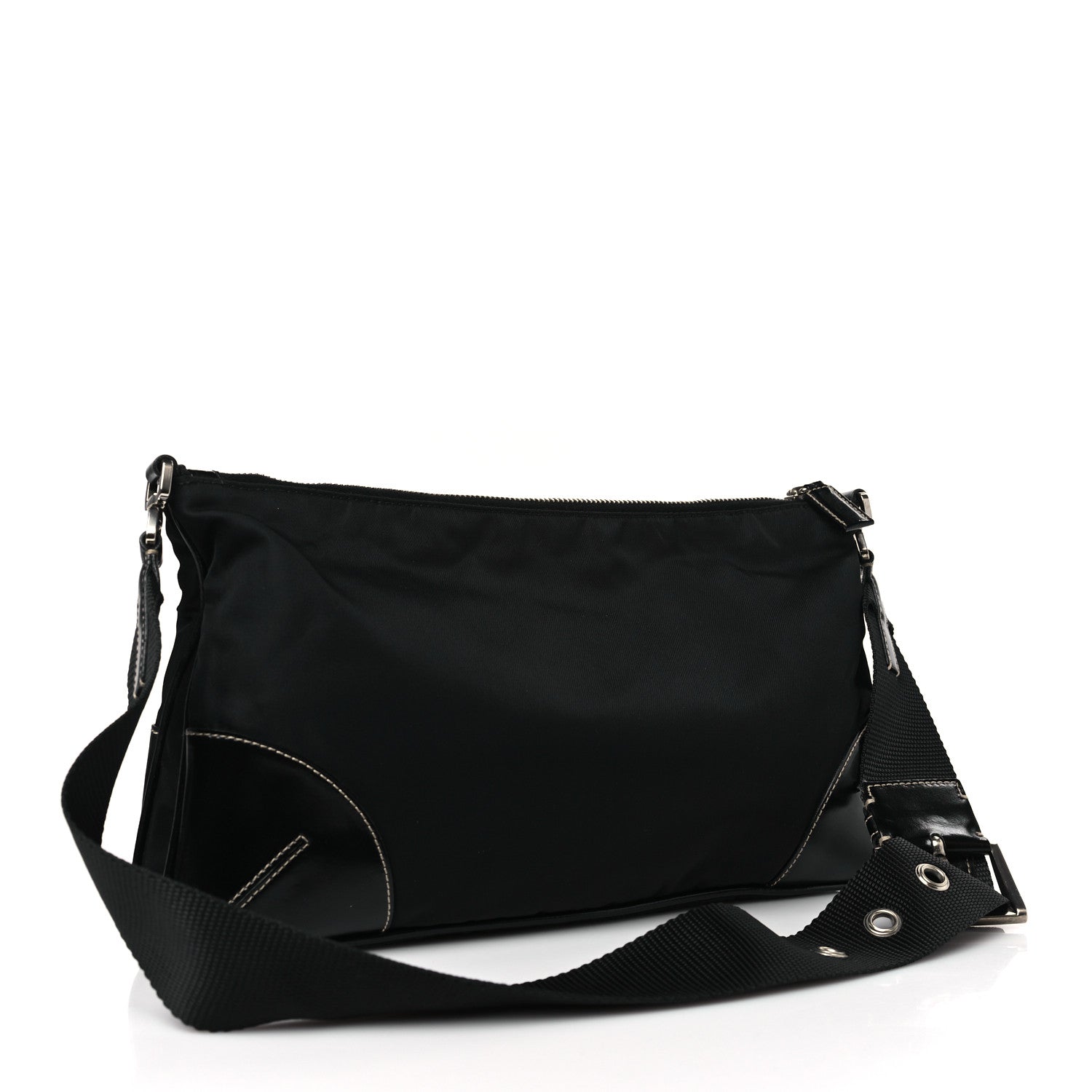 Prada Tessuto Light Nylon Soft Calf Shoulder Bag Black 3 of 9