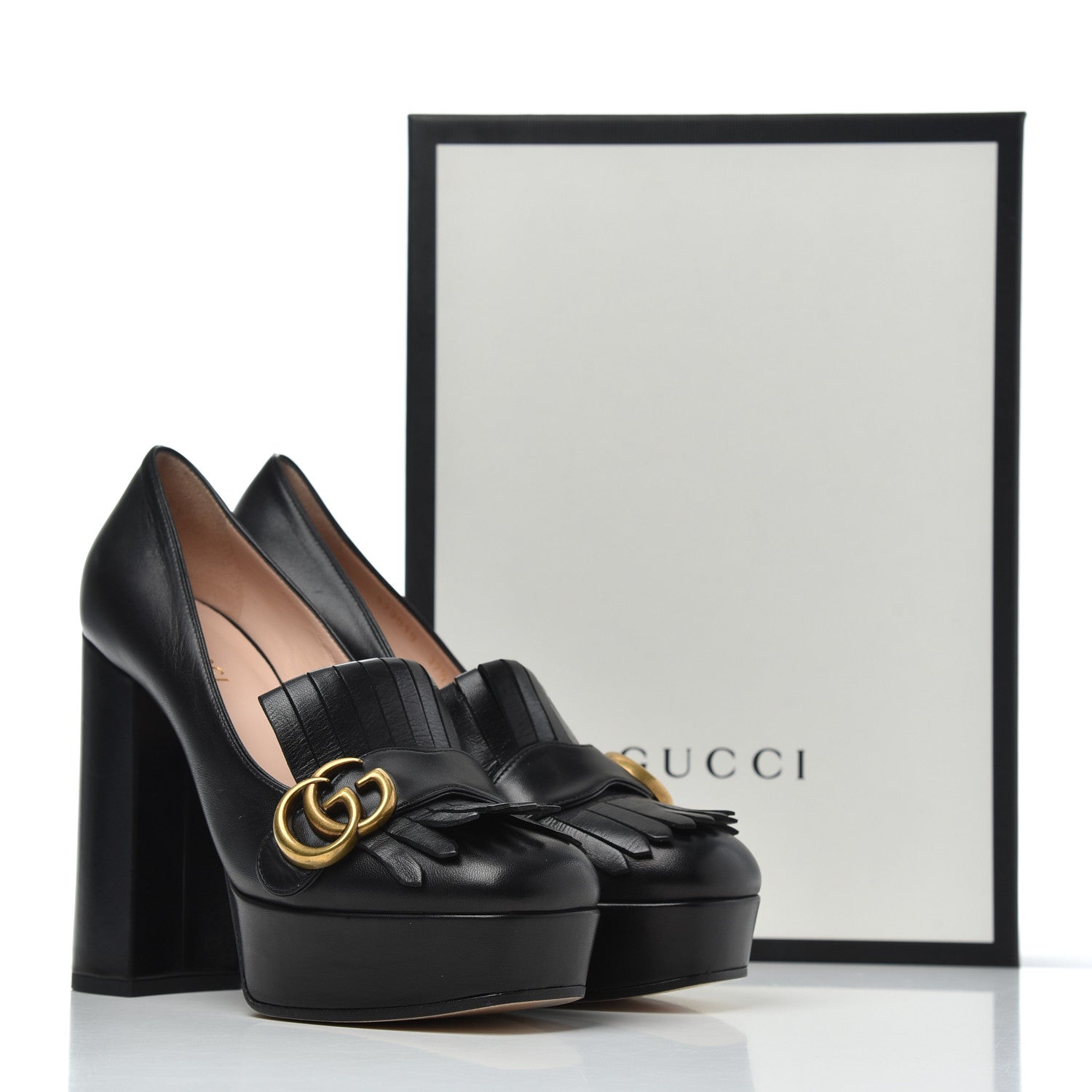 Gucci Malaga Kid GG Marmont Fringe Platform High Heel Loafer Pumps 37.5 Black 17 of 17