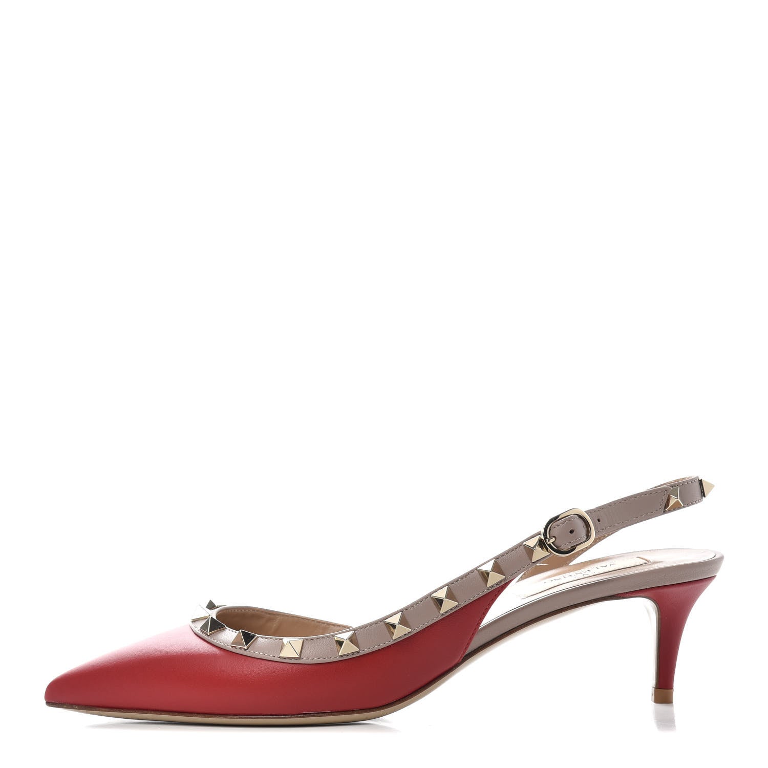 Valentino Garavani Calfskin Nappa Rockstud Half D'Orsay Slingback 50mm Pumps 38 Rosso Valentino Poudre 1 of 11