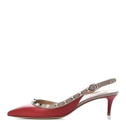 Valentino Garavani Calfskin Nappa Rockstud Half D'Orsay Slingback 50mm Pumps 38 Rosso Valentino Poudre 1 of 11