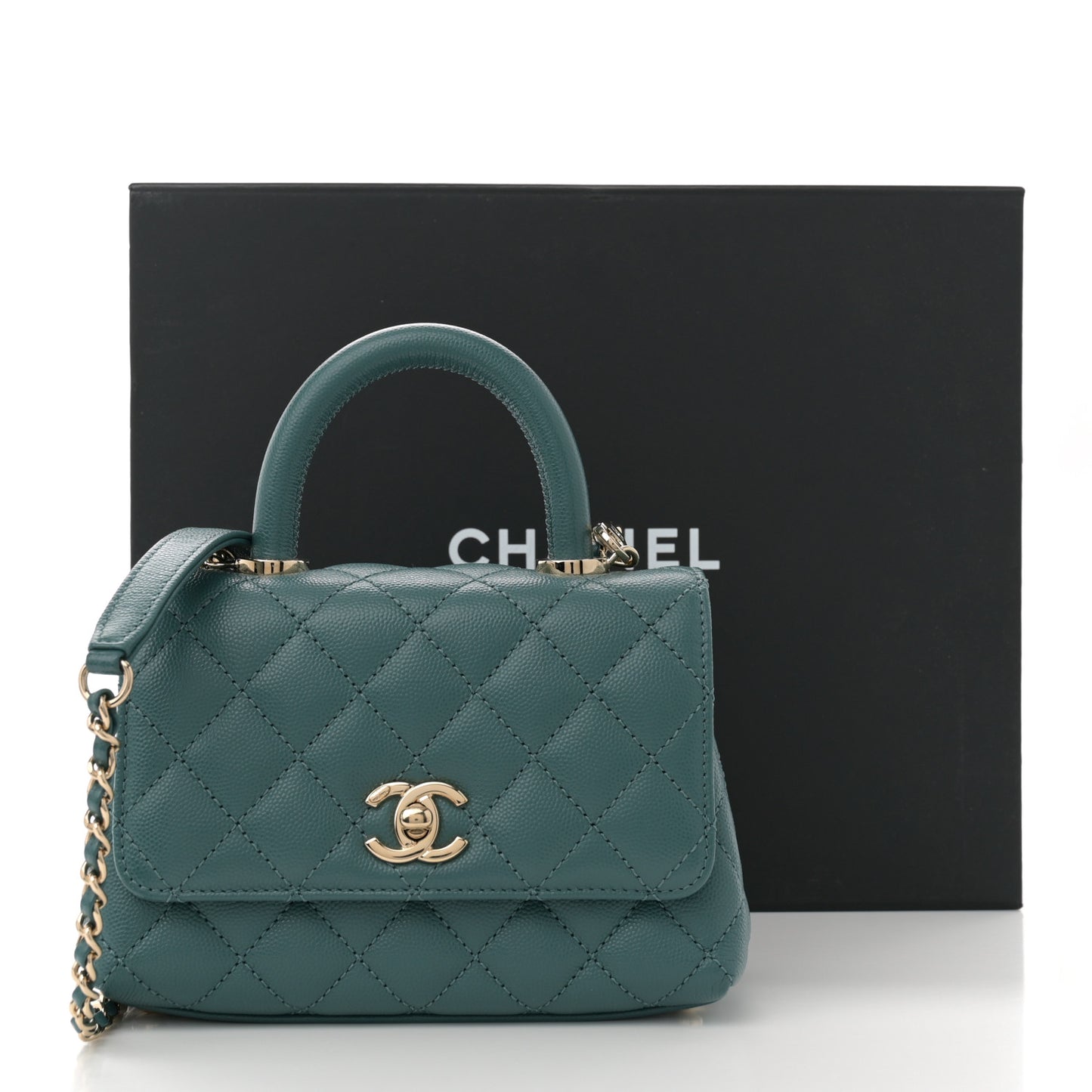 Caviar Quilted Extra Mini Coco Handle Flap Green