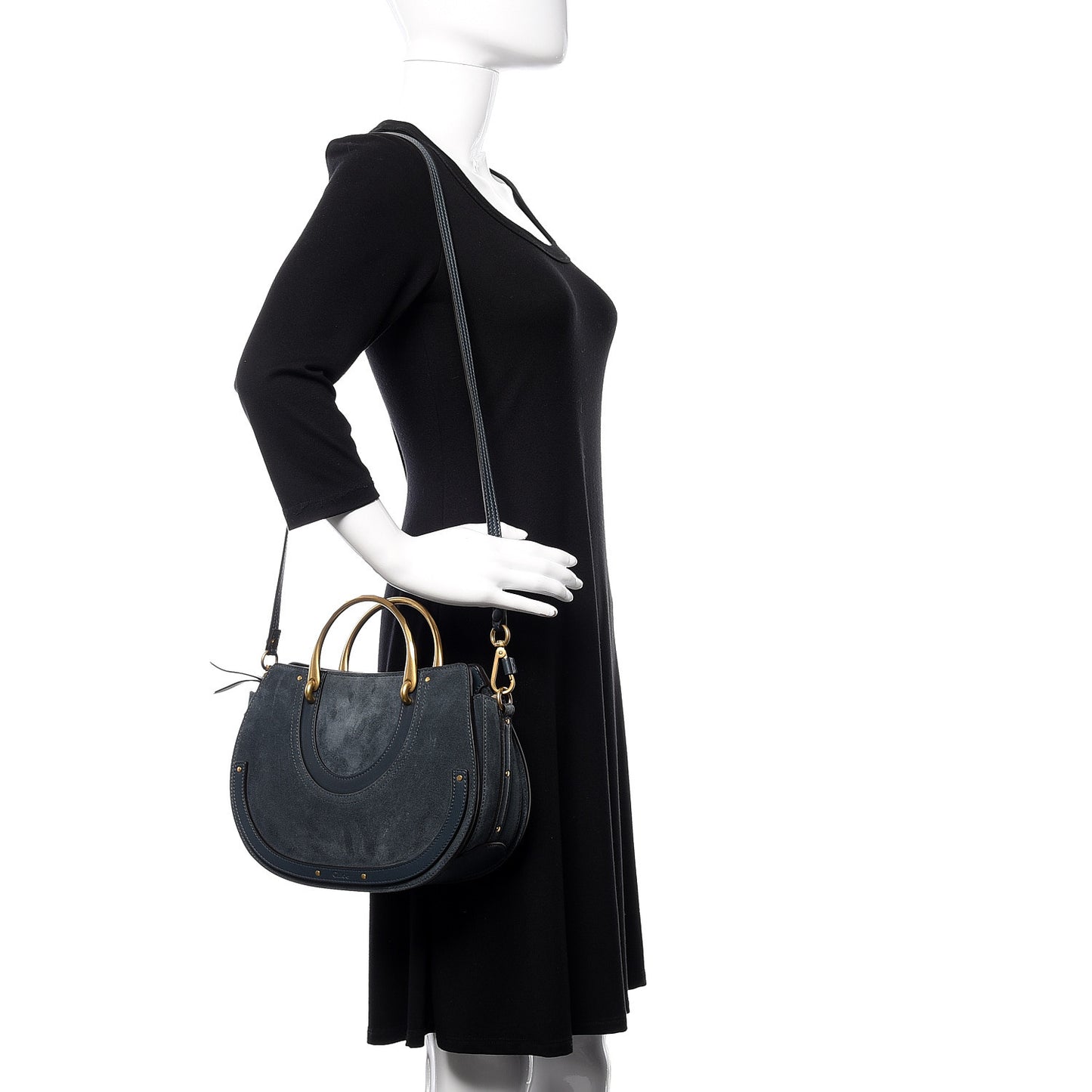 Calfskin Suede Medium Pixie Shoulder Bag Silver Blue