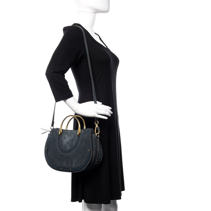 Chloe Calfskin Suede Medium Pixie Shoulder Bag Silver Blue 2 of 10