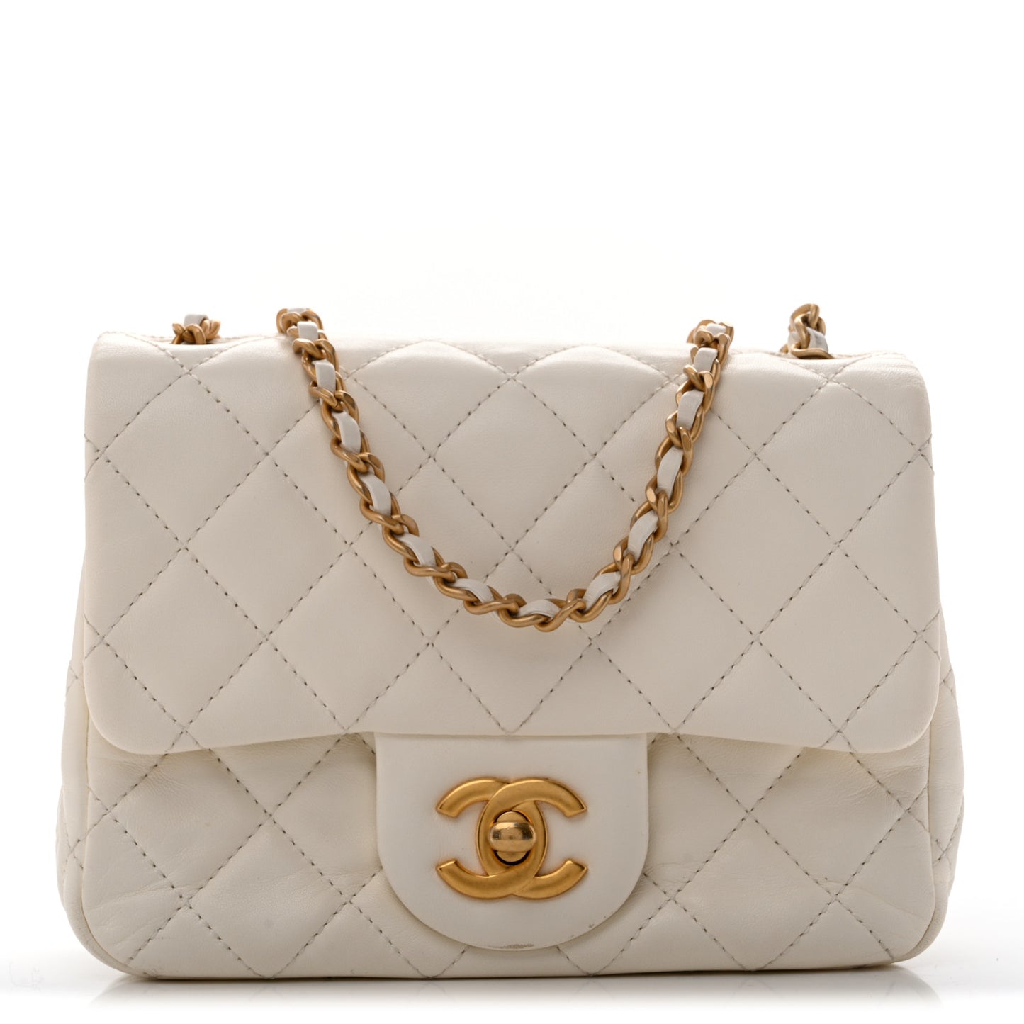 Lambskin Quilted Mini Pearl Crush Flap White