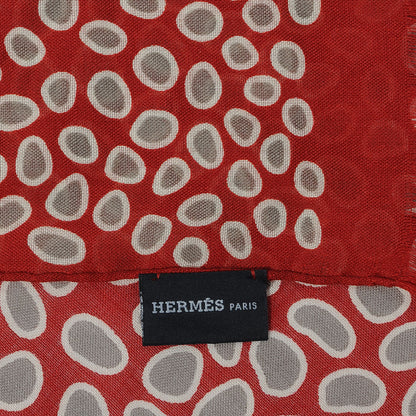 Hermes Silk Wool Modern Fringe Scarf Red Grey 5 of 6