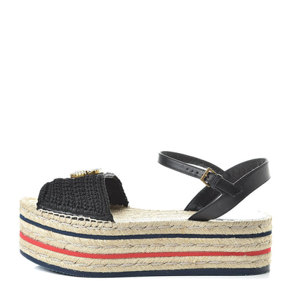 Gucci Cotton Malaga Kid Crochet Pearly GG Lilibeth Espadrille Platform Sandals 38.5 Black 1 of 8