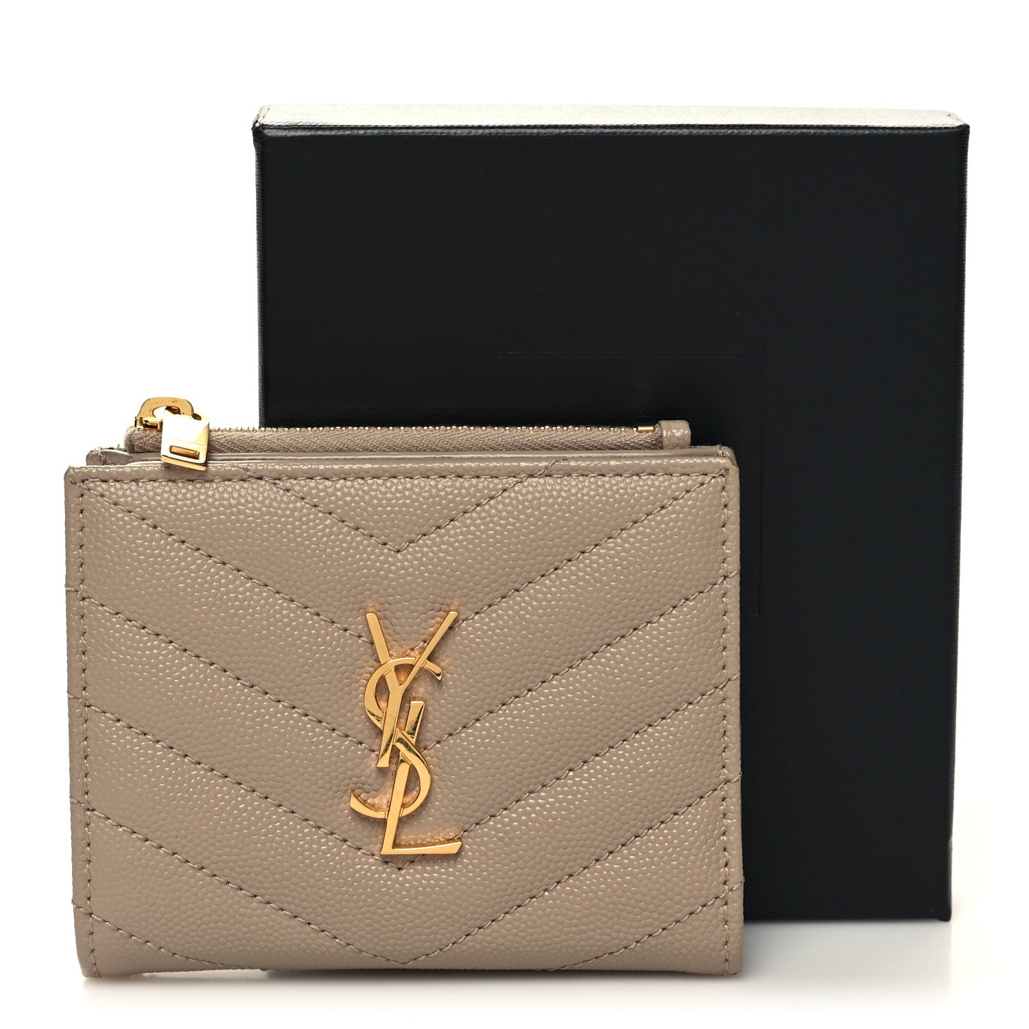 Saint Laurent Grain De Poudre Matelasse Chevron Monogram Zipped Card Case Nude Powder 9 of 9