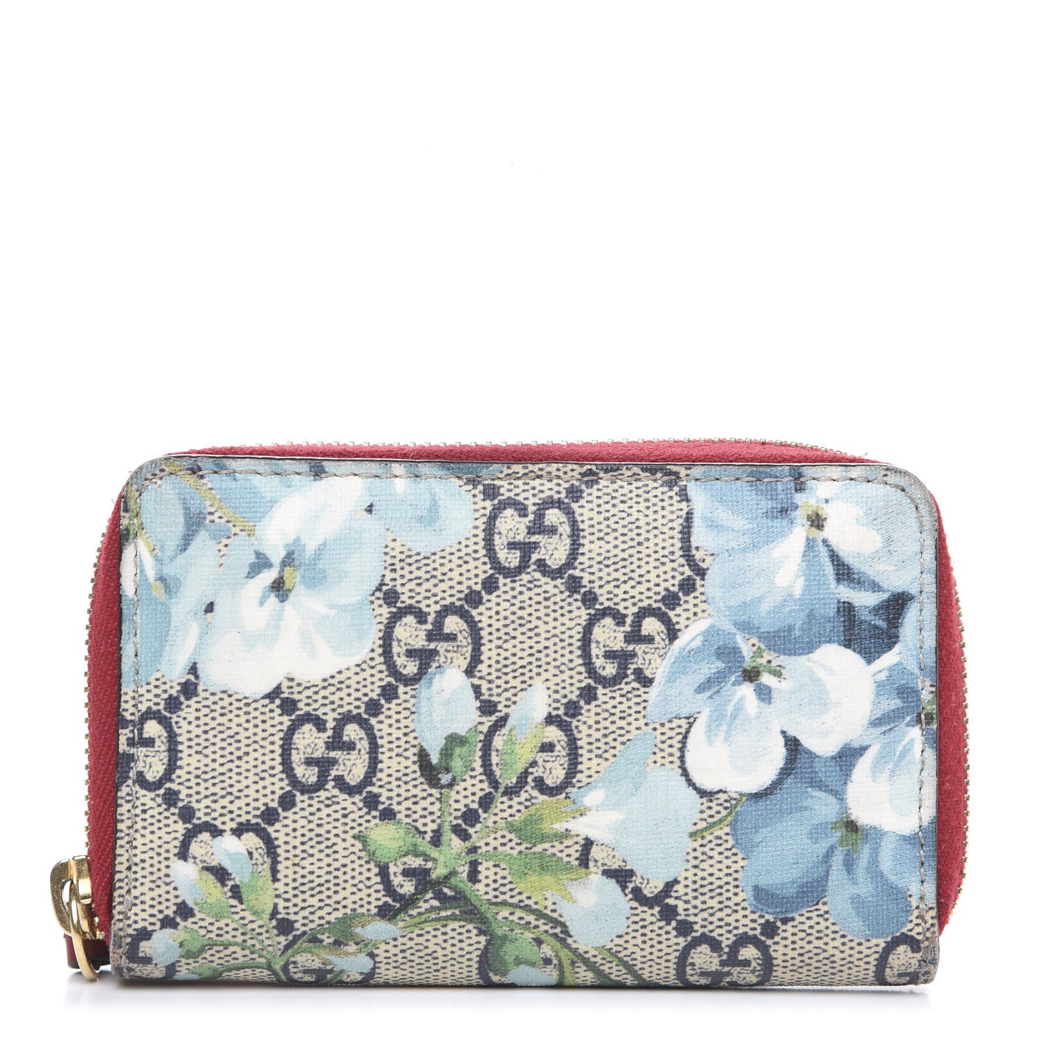 Gucci GG Supreme Monogram Blooms Zip Around Card Case Wallet Beige Blue Navy Hibiscus Red 1 of 8