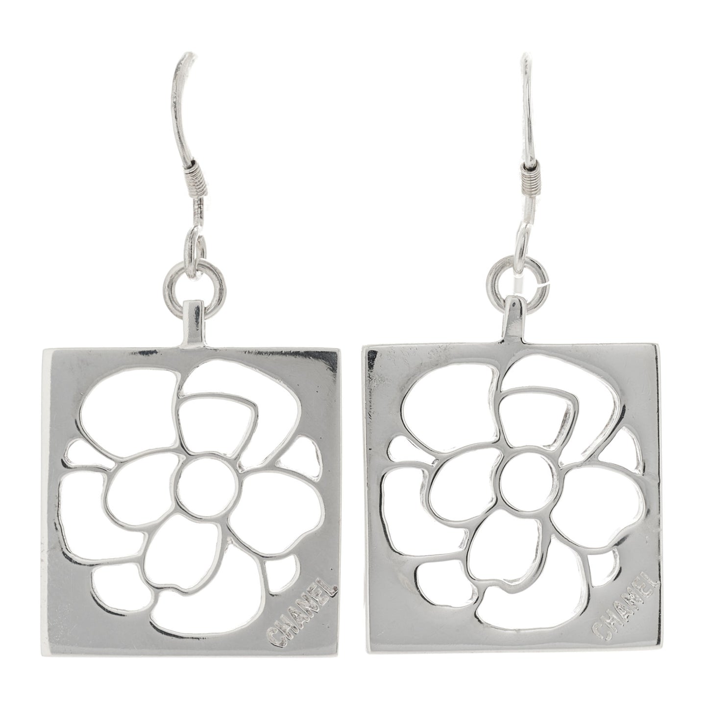 Sterling Silver Camellia Square Drop Earrings